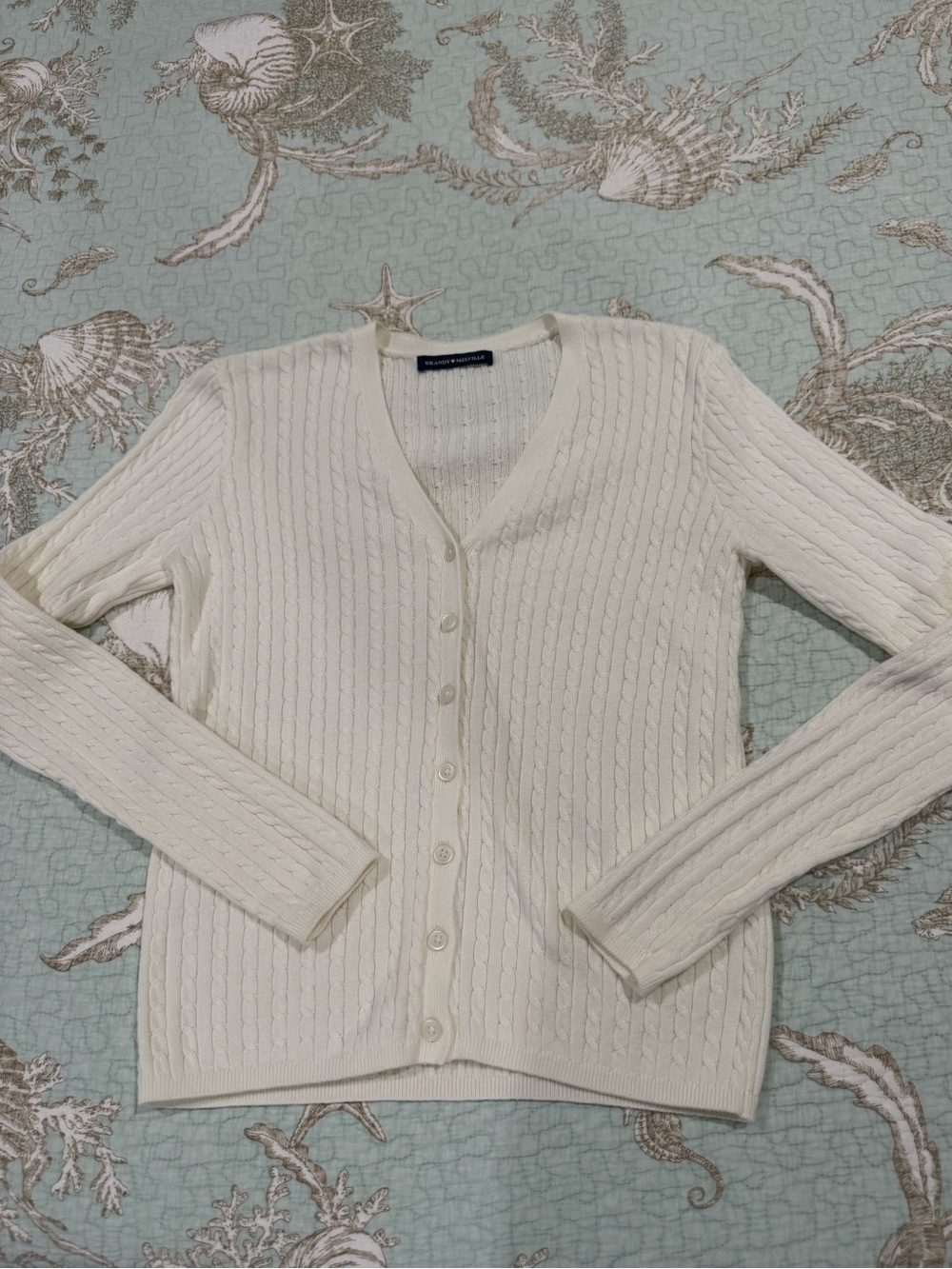 Brandy Melville Cream Cable-Knit Button Cardigan